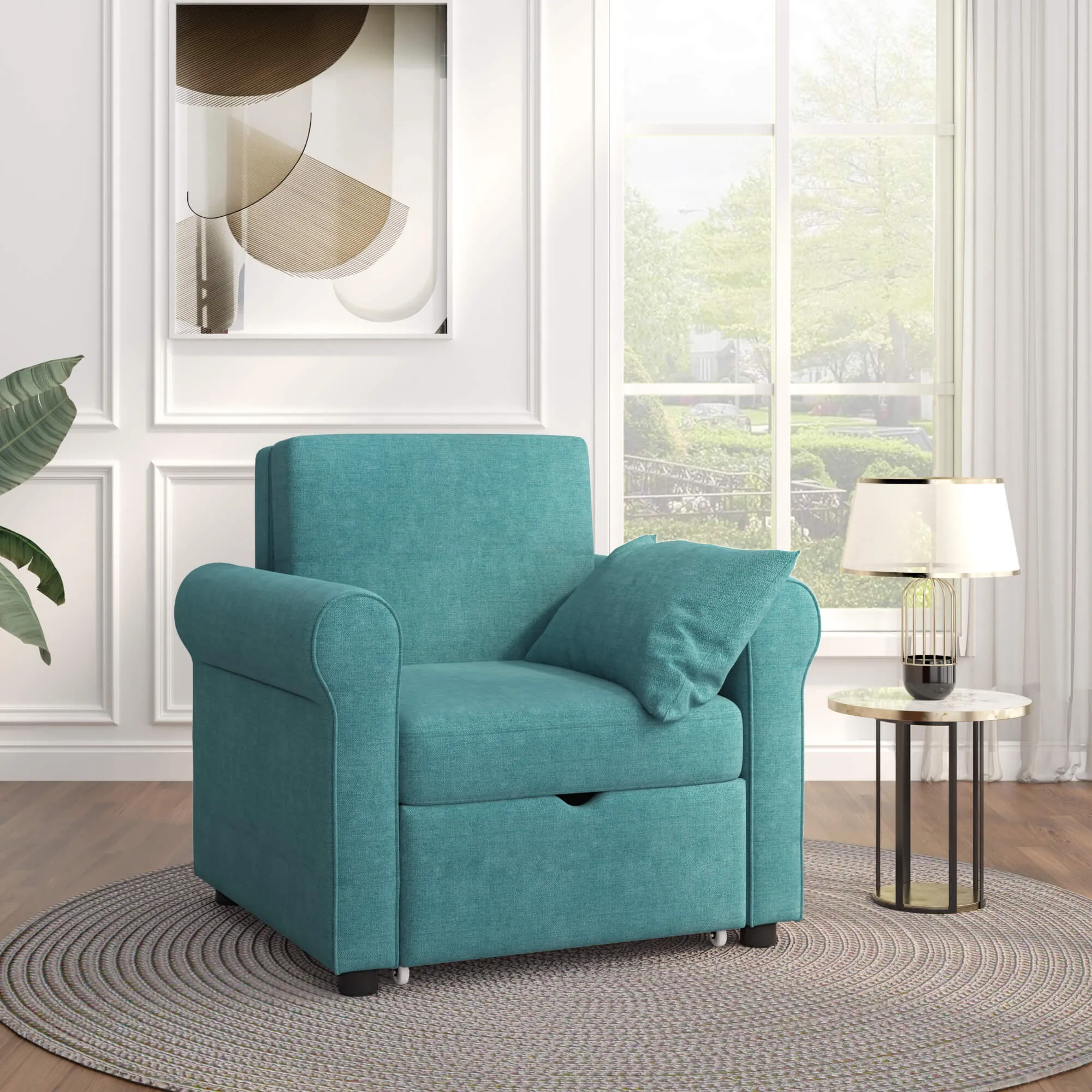 Sofa Bed Convertible Sleeper Chair Bed Adjustable Backrest with Storage(Teal)